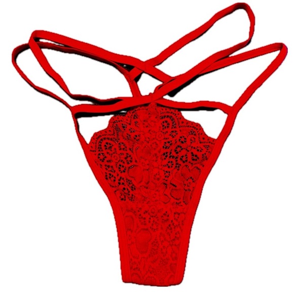 NWOT Lace Cut Out Strappy Red Thong - Medium - Picture 8 of 12